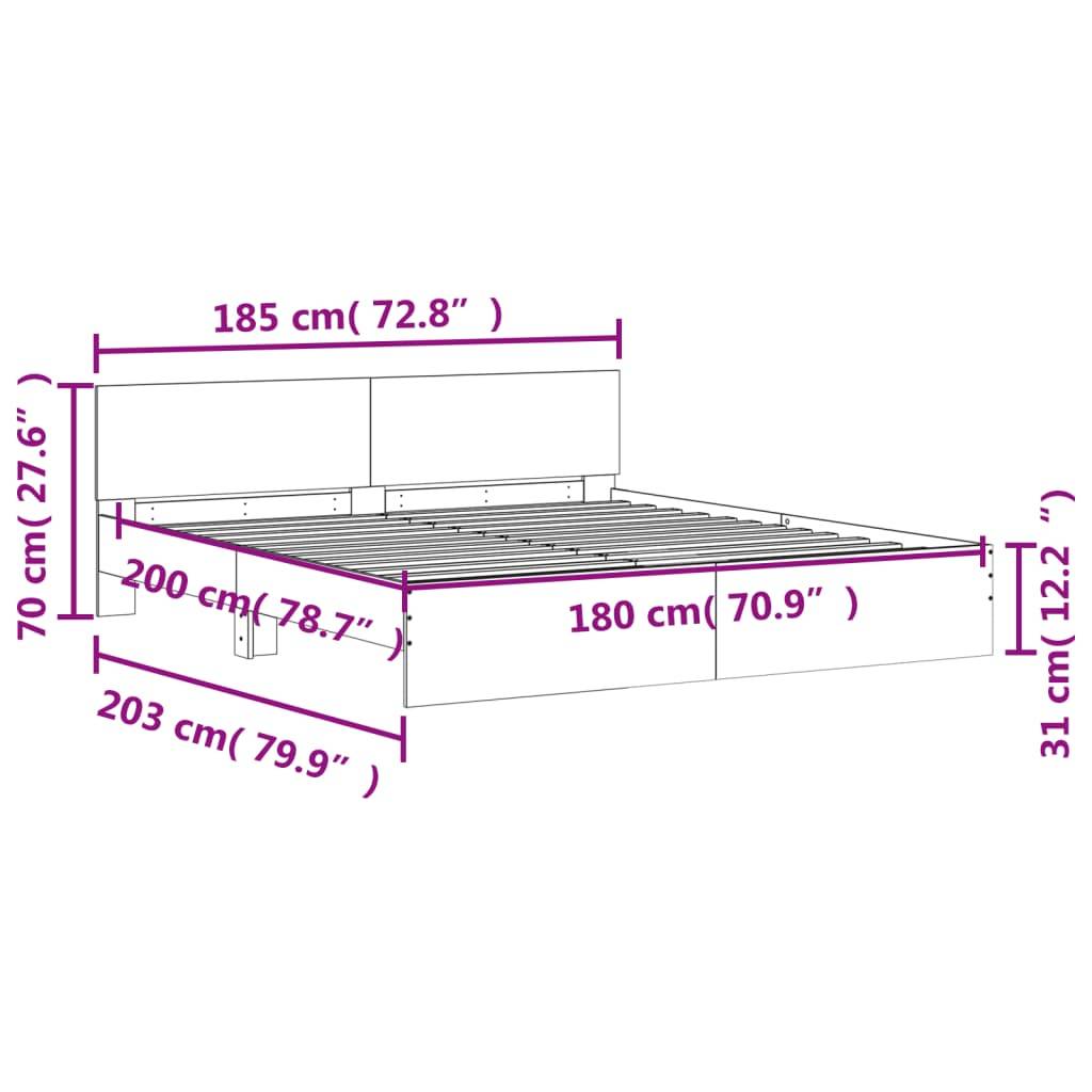 vidaXL Bettgestell mit Kopfteil Betongrau 180x200 cm