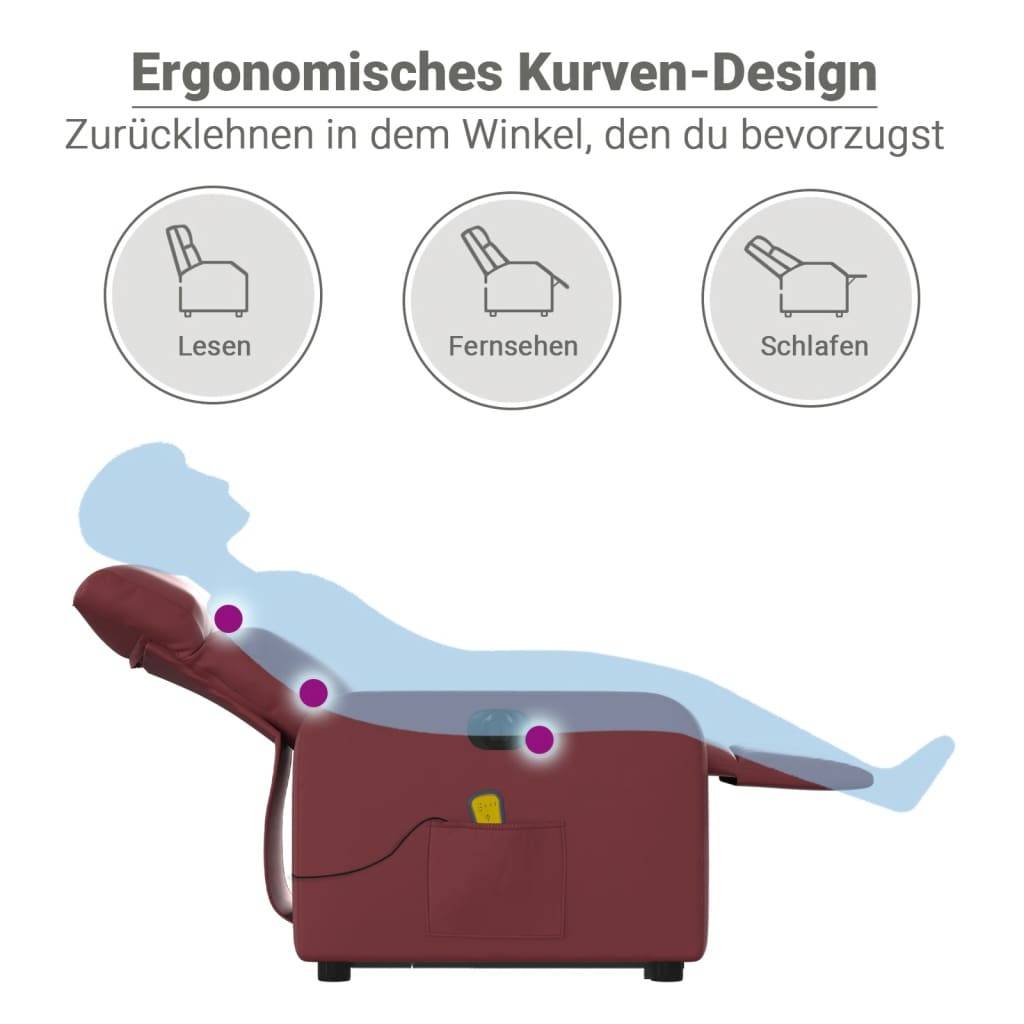 vidaXL Massagesessel mit Aufstehhilfe Elektrisch Weinrot Kunstleder