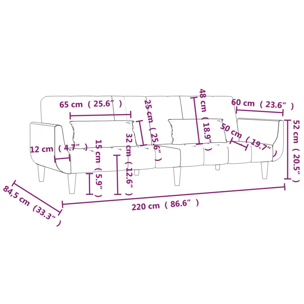 vidaXL Schlafsofa 2-Sitzer mit 2 Kissen Dunkelgrau Stoff
