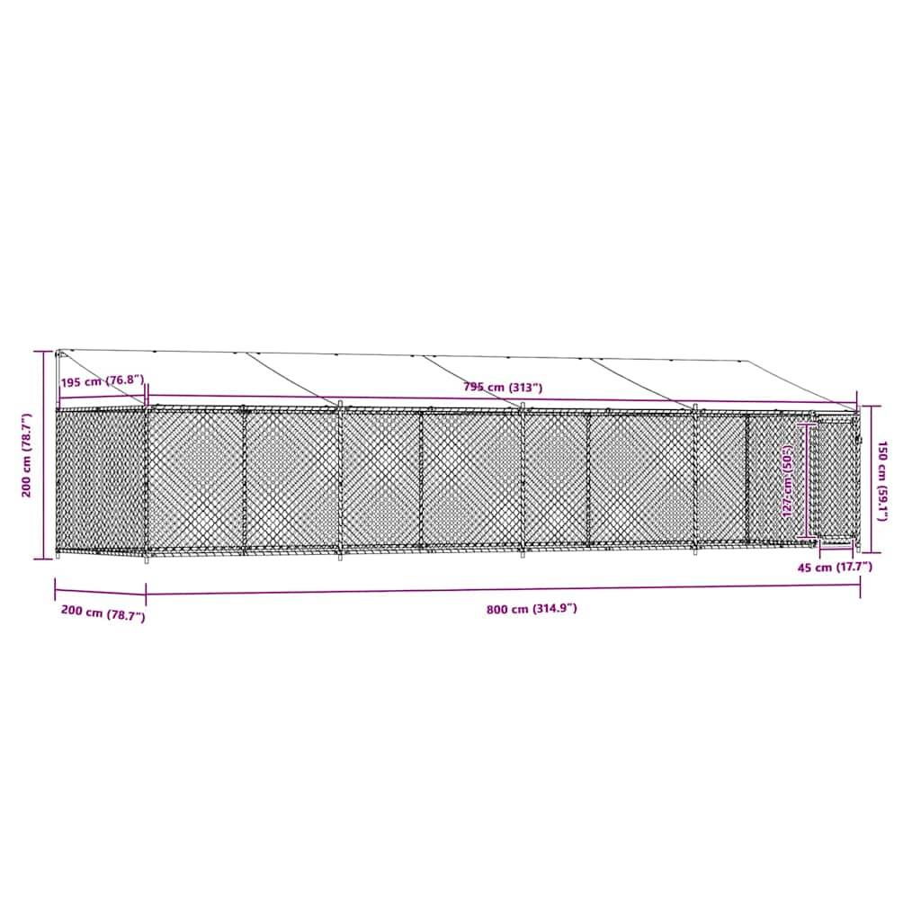vidaXL Hundezwinger mit Dach und Tür Grau 8x2x2 m Verzinkter Stahl