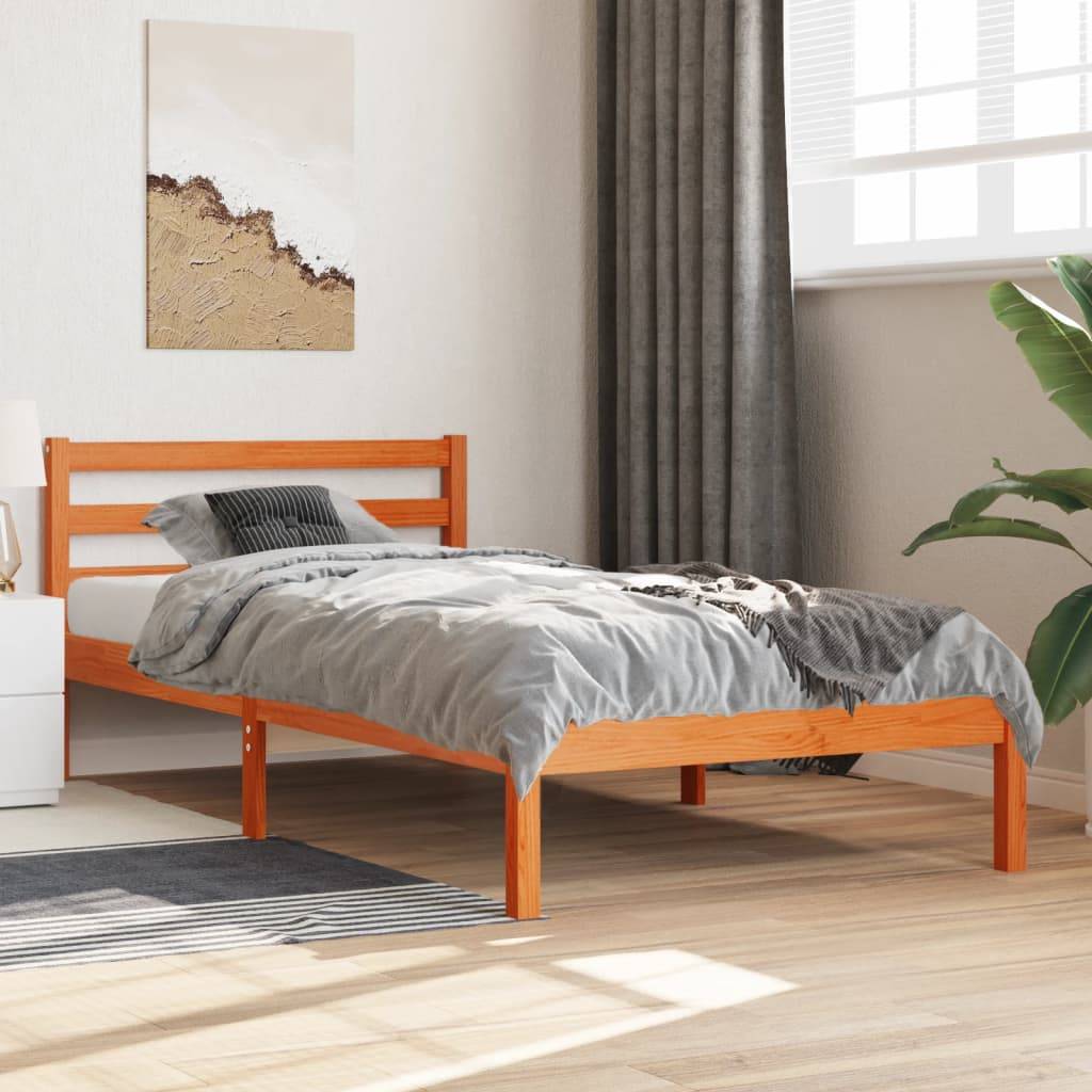 vidaXL Massivholzbett ohne Matratze Wachsbraun 75x190 cm Kiefernholz