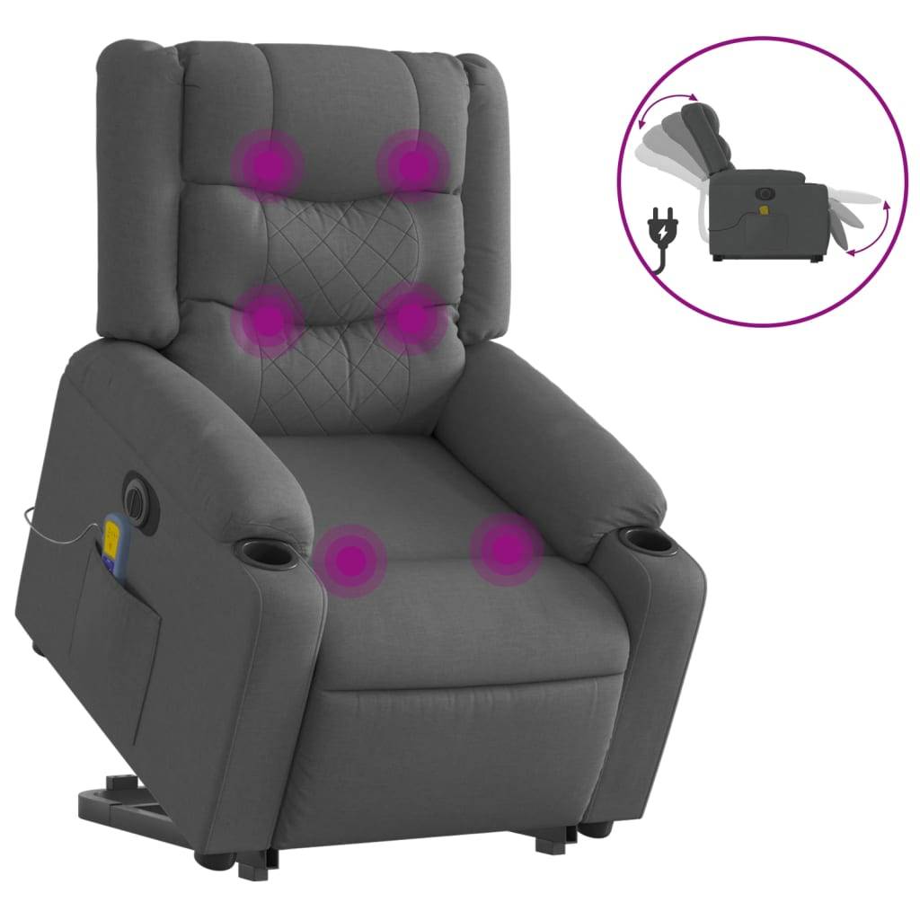 vidaXL Elektrischer Massagesessel mit Aufstehhilfe Dunkelgrau Stoff