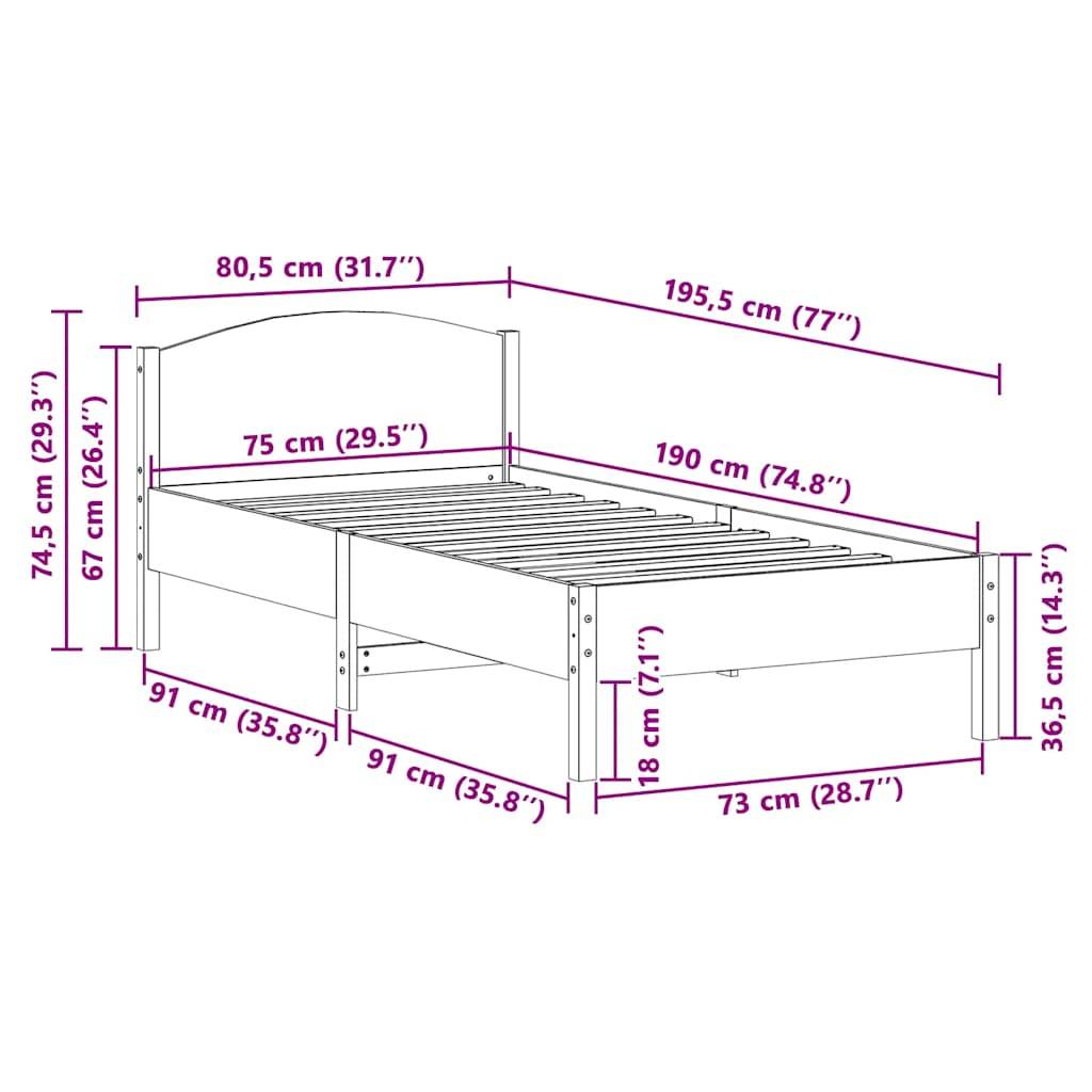 vidaXL Massivholzbett ohne Matratze Weiß 75x190 cm Kiefernholz