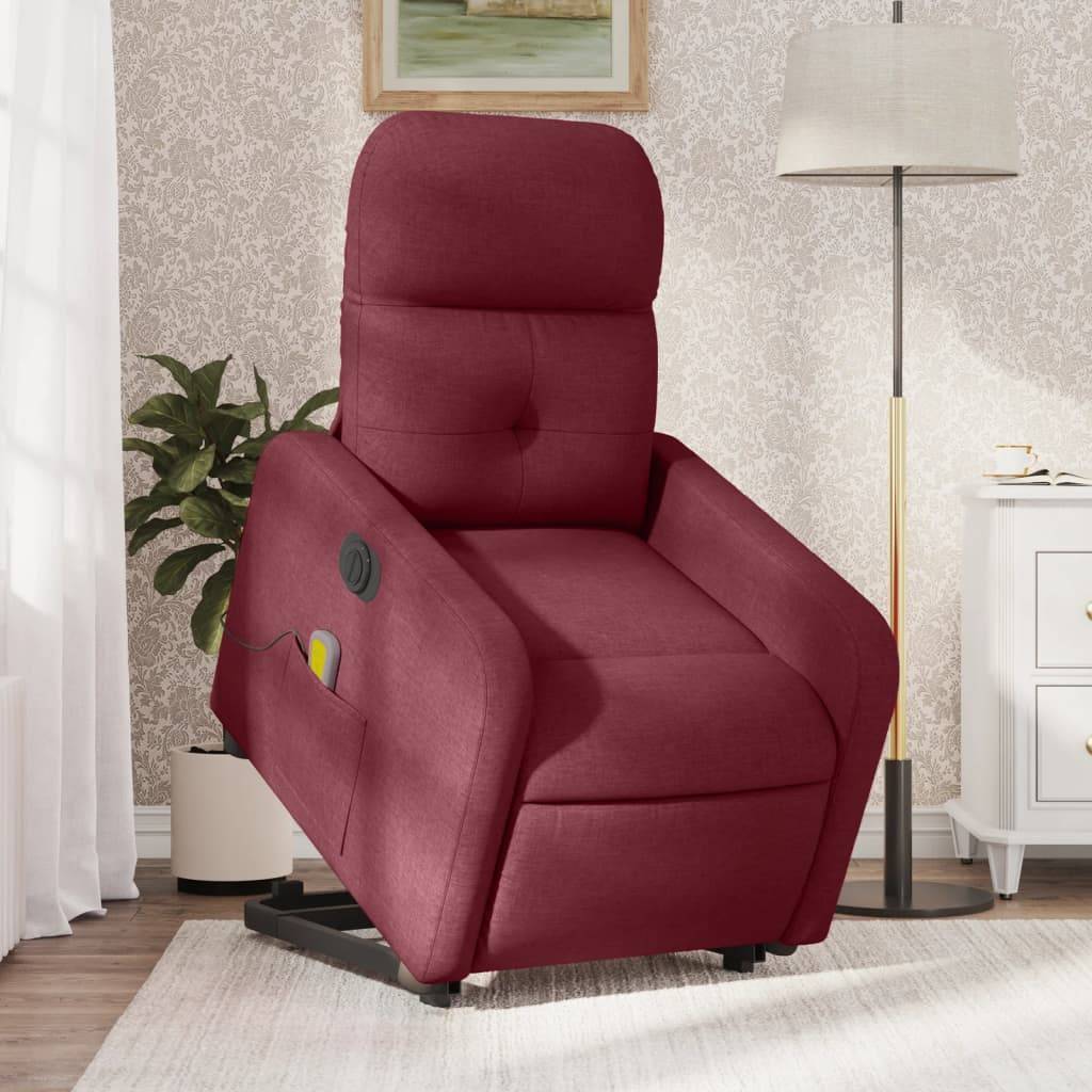 vidaXL Elektrischer Massagesessel mit Aufstehhilfe Weinrot Stoff