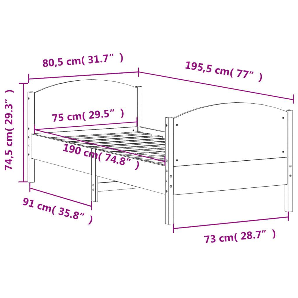 vidaXL Massivholzbett ohne Matratze Weiß 75x190 cm Kiefernholz
