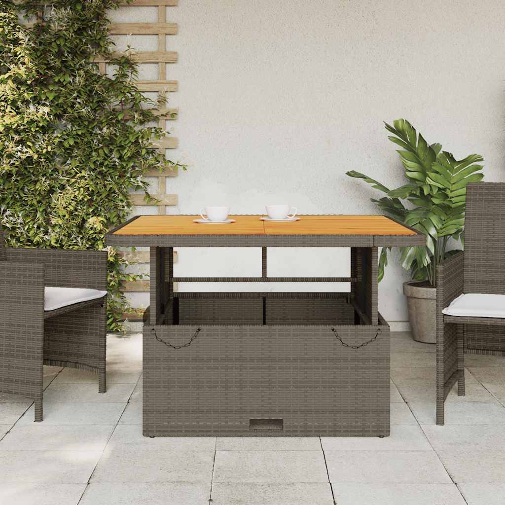 vidaXL Gartentisch Grau 110x110x71 cm Poly Rattan und Akazienholz