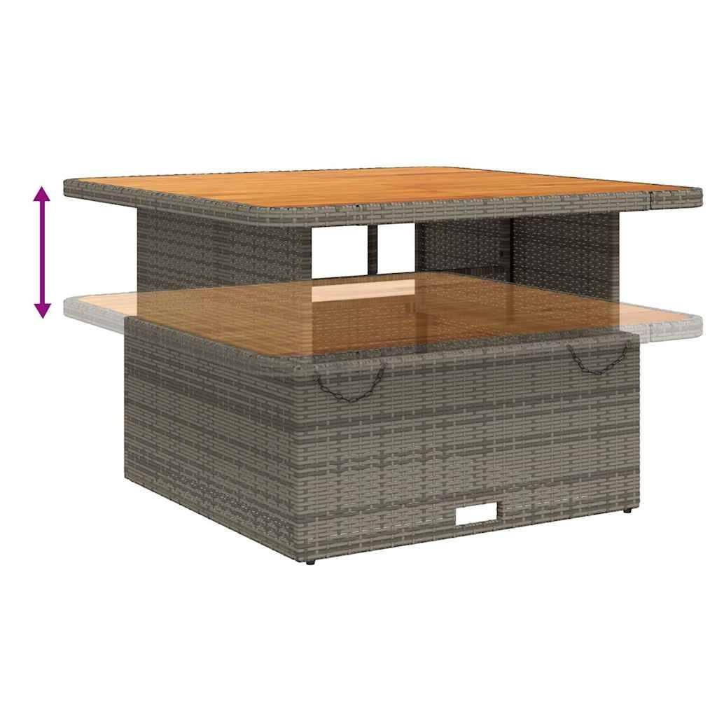 vidaXL Gartentisch Grau 110x110x71 cm Poly Rattan und Akazienholz