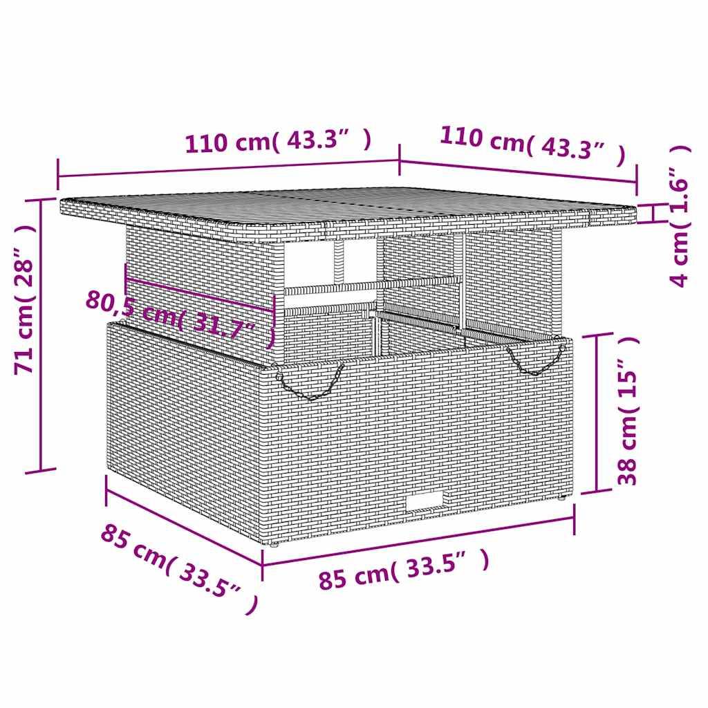vidaXL Gartentisch Grau 110x110x71 cm Poly Rattan und Akazienholz