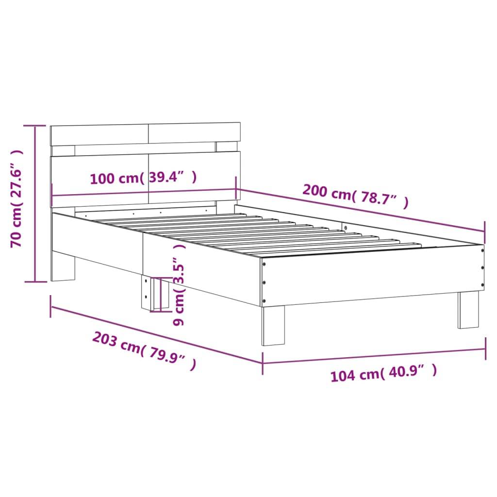 vidaXL Bettgestell mit Kopfteil und LED-Leuchten Grau Sonoma 100x200cm