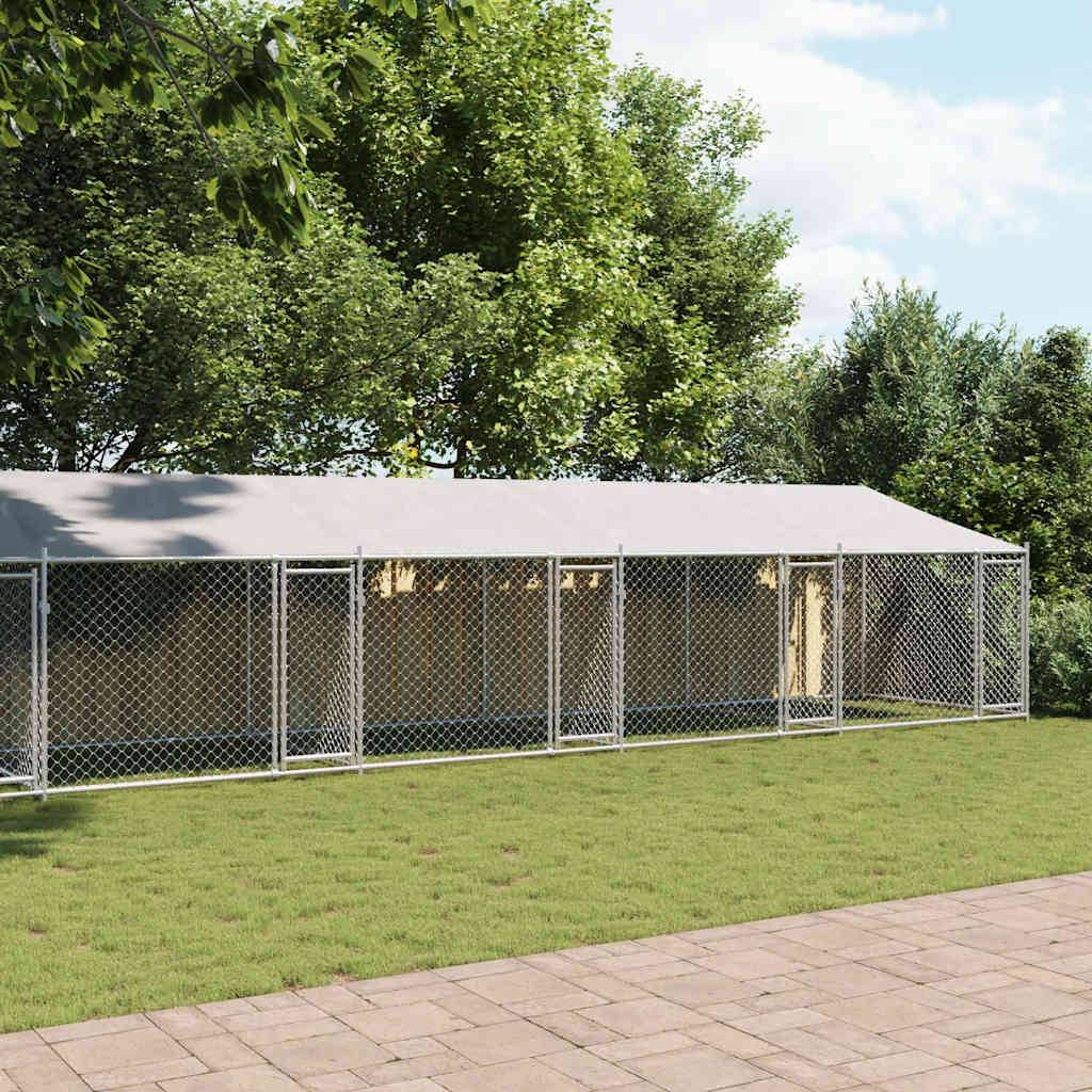 vidaXL Hundezwinger mit Dach und Türen Grau 10x2x2 m Verzinkter Stahl