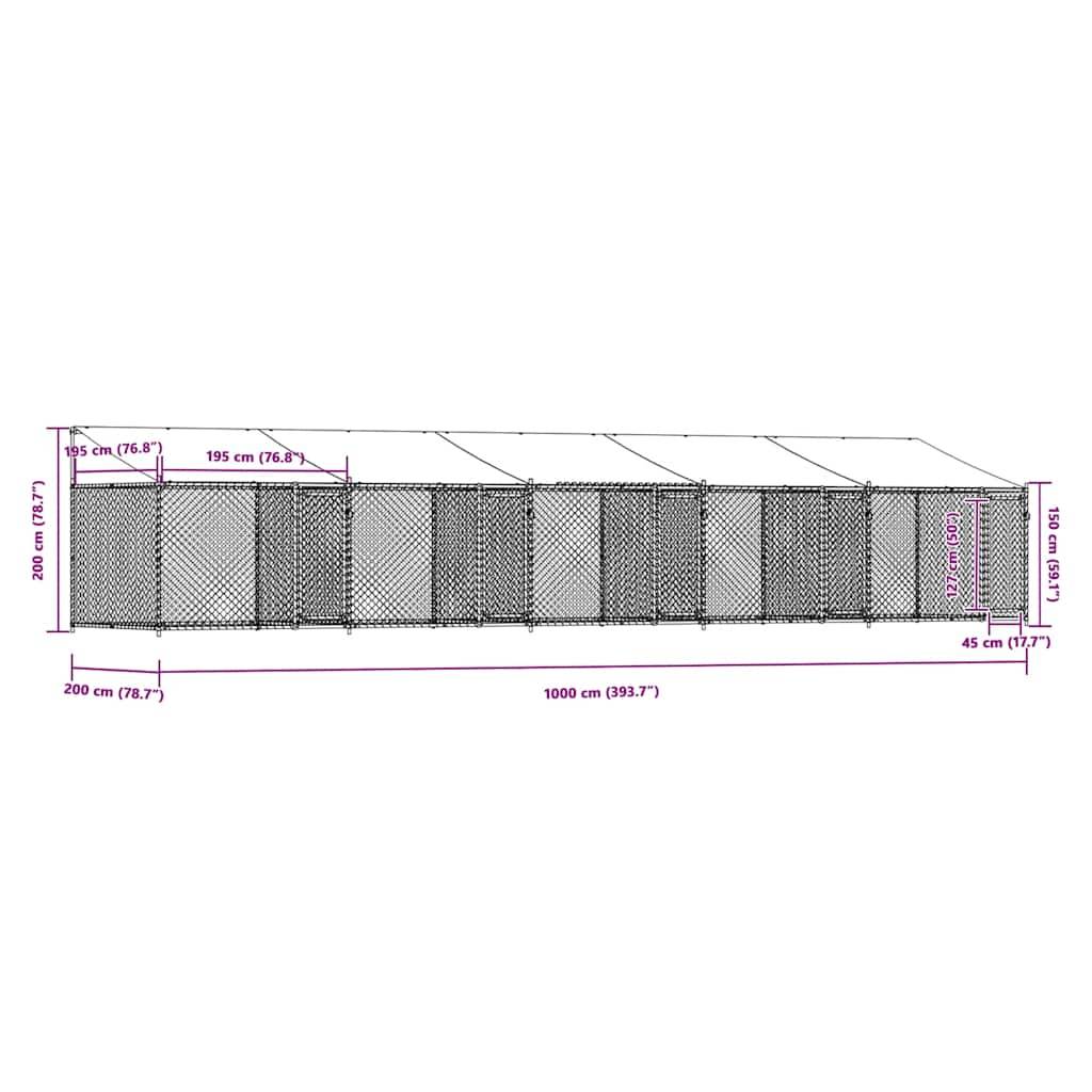 vidaXL Hundezwinger mit Dach und Türen Grau 10x2x2 m Verzinkter Stahl