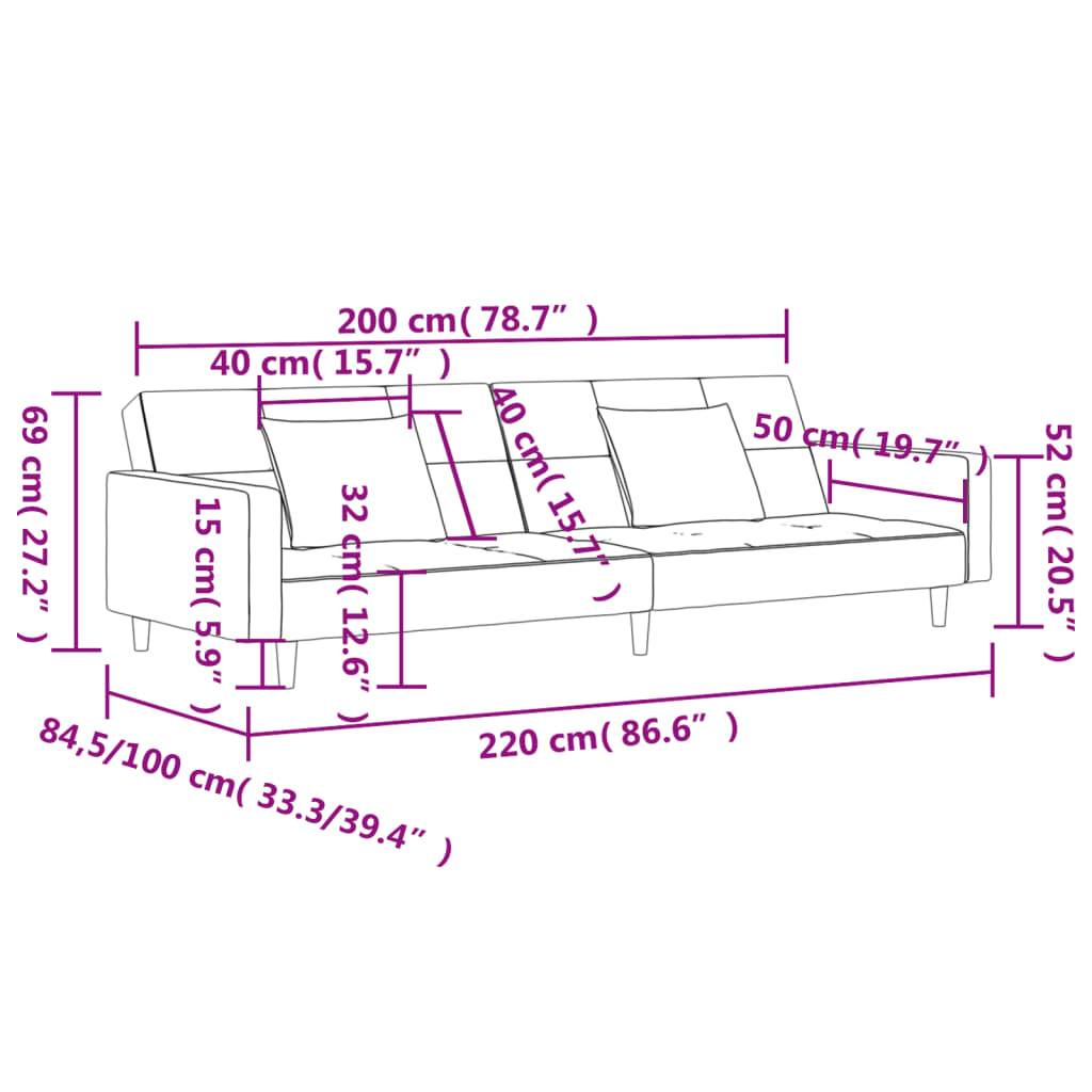 vidaXL Schlafsofa 2-Sitzer mit 2 Kissen Hellgrau Stoff
