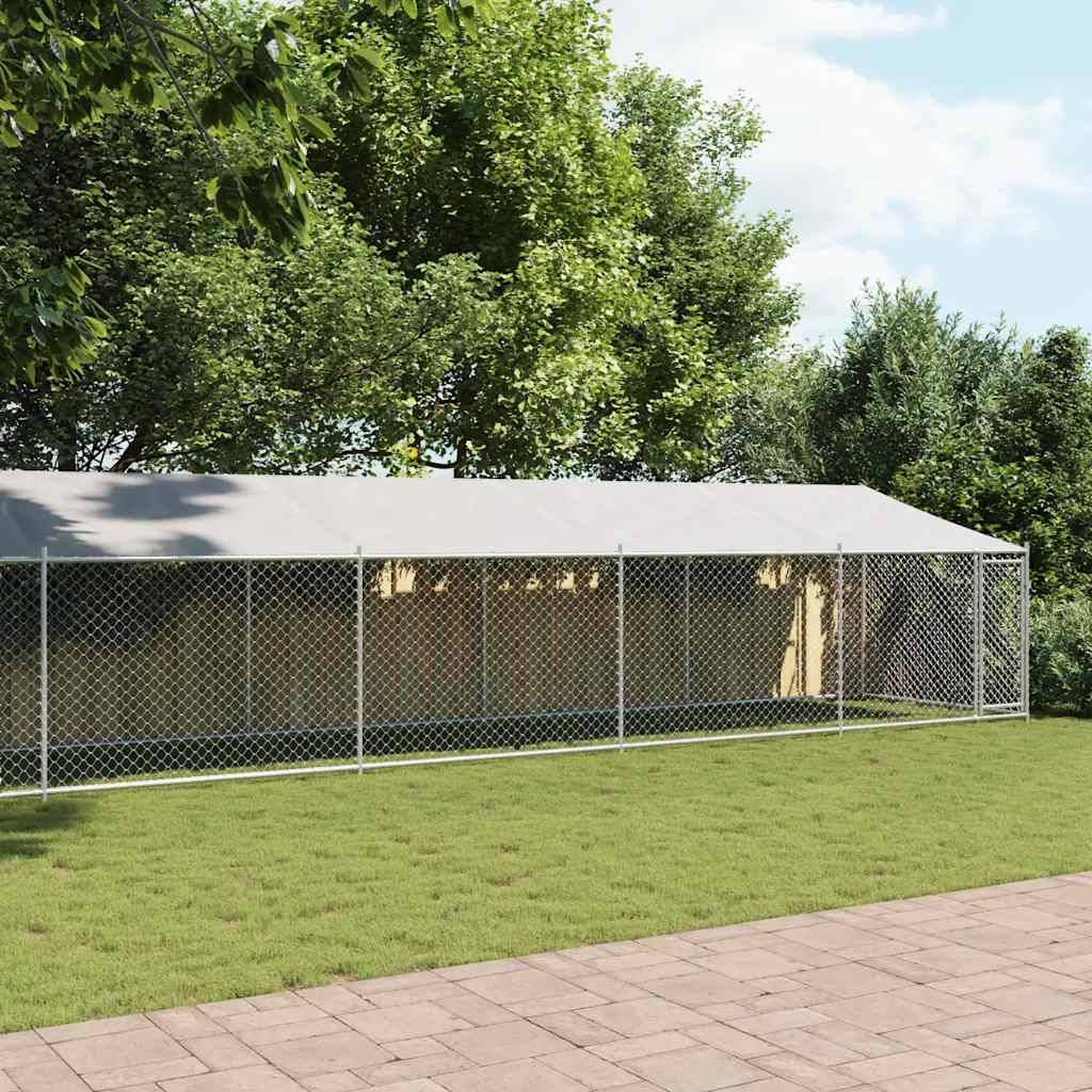 vidaXL Hundezwinger mit Dach und Tür Grau 10x2x2 m Verzinkter Stahl