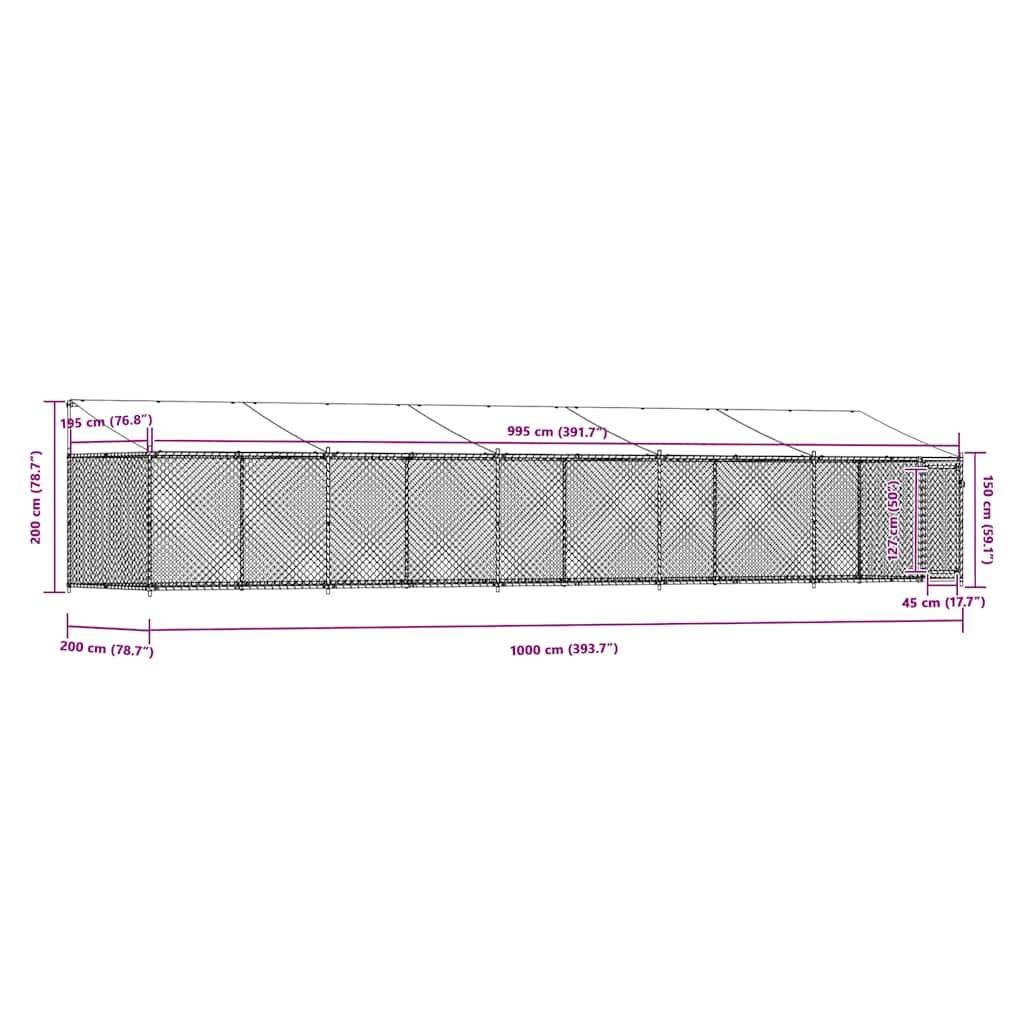 vidaXL Hundezwinger mit Dach und Tür Grau 10x2x2 m Verzinkter Stahl