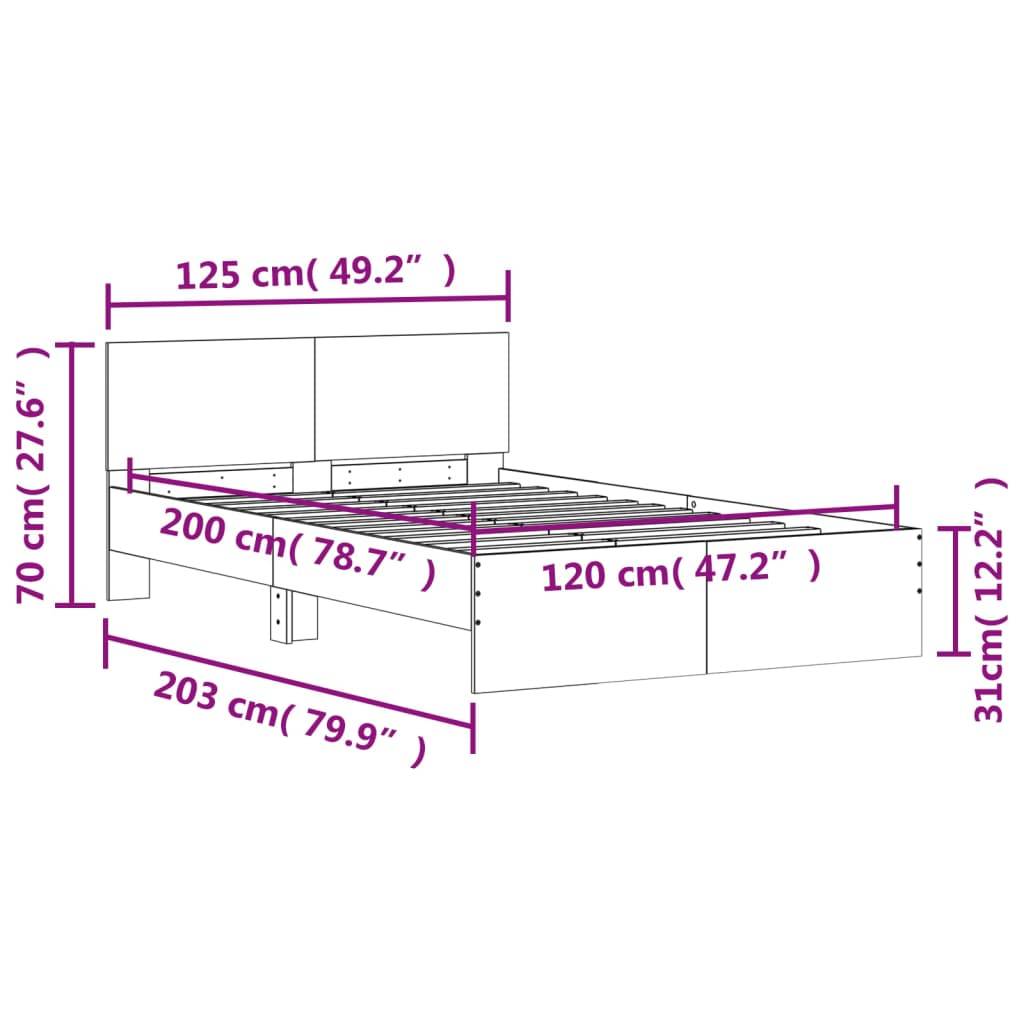 vidaXL Bettgestell mit Kopfteil Räuchereiche 120x200 cm