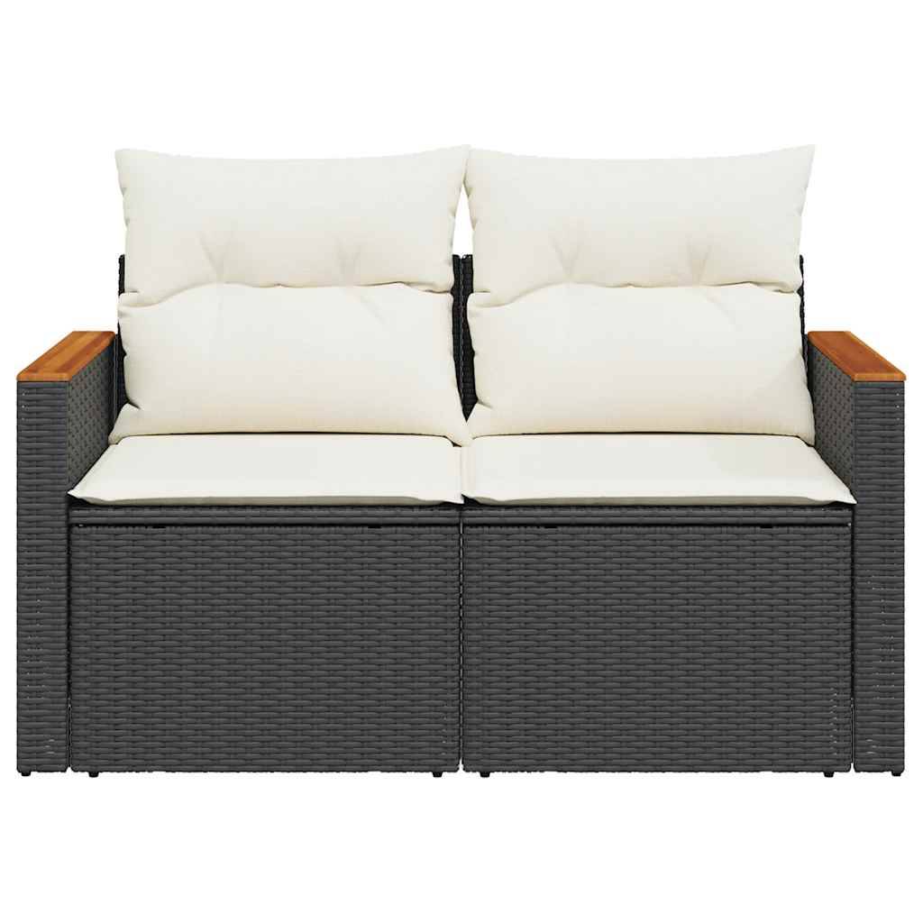vidaXL Gartensofa mit Kissen 2-Sitzer Schwarz Poly Rattan