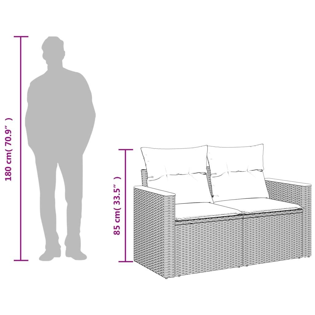 vidaXL Gartensofa mit Kissen 2-Sitzer Schwarz Poly Rattan