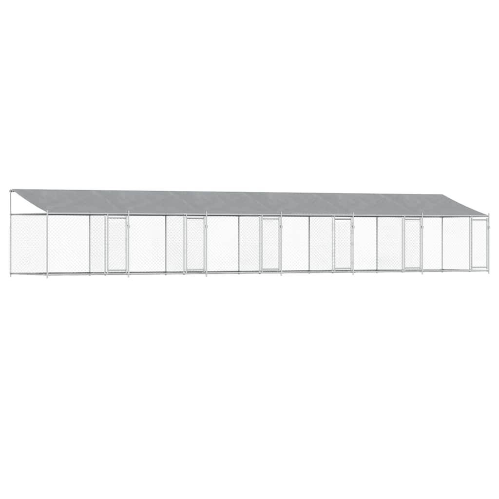vidaXL Hundezwinger mit Dach und Türen Grau 12x2x2 m Verzinkter Stahl