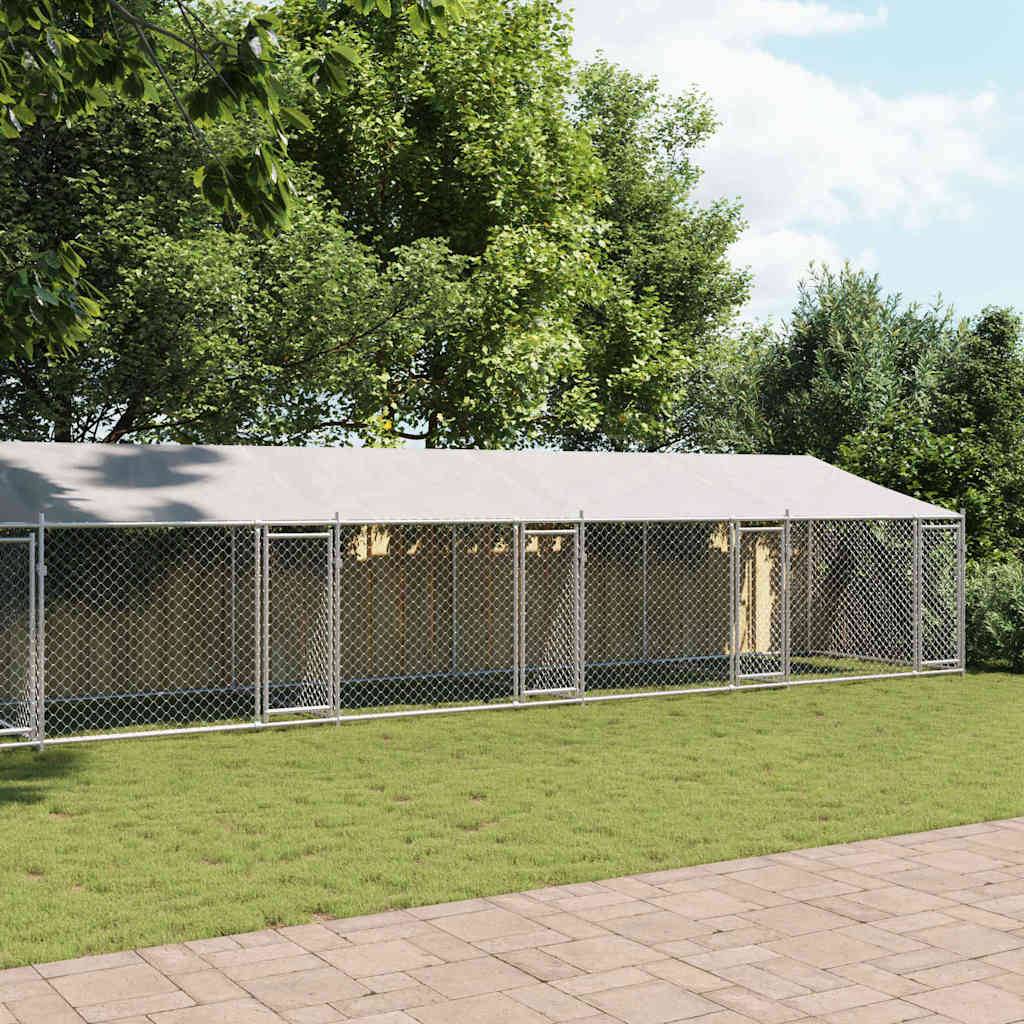 vidaXL Hundezwinger mit Dach und Türen Grau 12x2x2 m Verzinkter Stahl