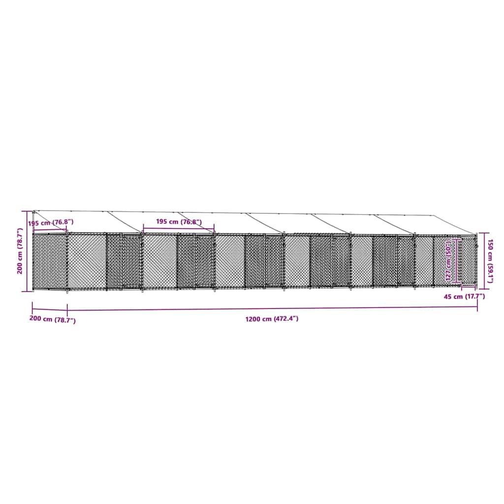 vidaXL Hundezwinger mit Dach und Türen Grau 12x2x2 m Verzinkter Stahl