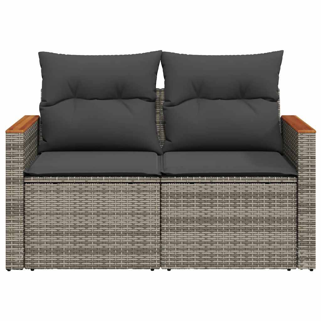 vidaXL Gartensofa 2-Sitzer mit Kissen Grau Poly Rattan