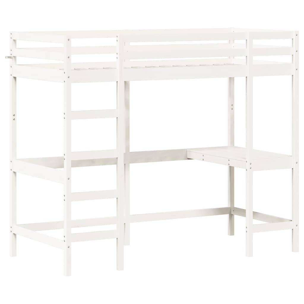 vidaXL Hochbett mit Schreibtisch Weiß 90x190 cm Massivholz Kiefer