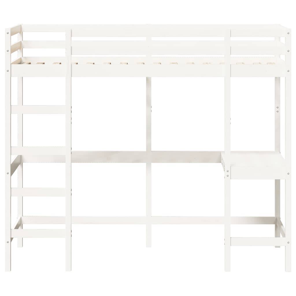 vidaXL Hochbett mit Schreibtisch Weiß 90x190 cm Massivholz Kiefer