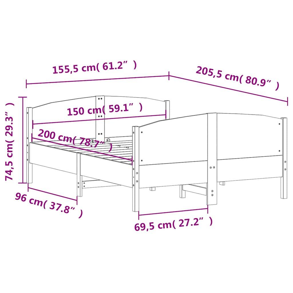 vidaXL Massivholzbett ohne Matratze Weiß 150x200 cm Kiefernholz