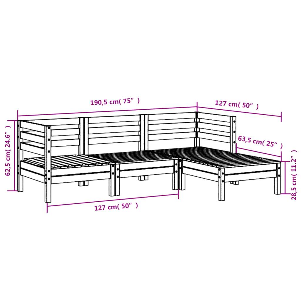 vidaXL Gartensofa 3-Sitzer mit Hocker Wachsbraun Massivholz Kiefer