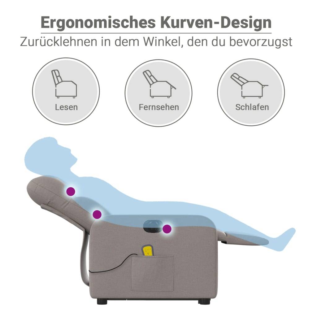 vidaXL Elektrischer Massagesessel mit Aufstehhilfe Taupe Stoff