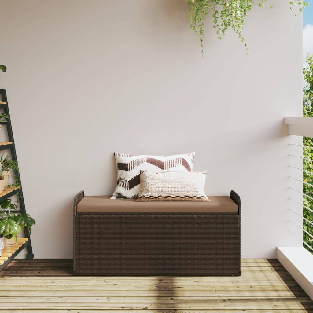 vidaXL Sitzbank mit Stauraum & Kissen Braun 115x51x52 cm Poly Rattan