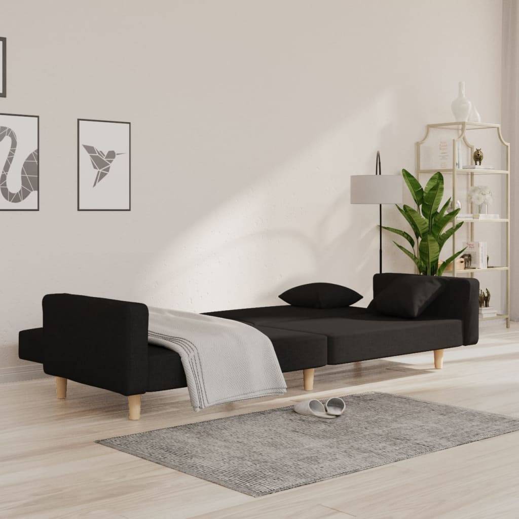 vidaXL Schlafsofa 2-Sitzer mit 2 Kissen Schwarz Stoff