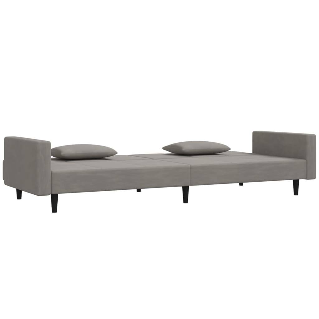 vidaXL Schlafsofa 2-Sitzer mit 2 Kissen Hellgrau Samt