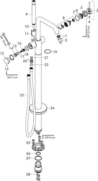 hansgrohe Tecturis S Einhebel-Wannenmischer bodenstehend, Chrom