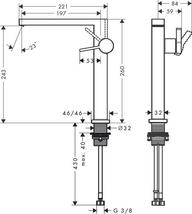 hansgrohe Tecturis E Einhebel-Waschtischmischer 240mm 4l/min Fine CoolStart Chrom EcoSmart plus für Aufsatzwascht. ohne