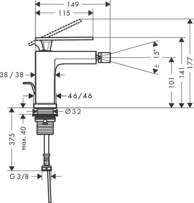 Hansgrohe Tecturis E Einhebel-Bidetmischer, 5l/min, Zugstangen-Ablaufgarnitur, Chrom