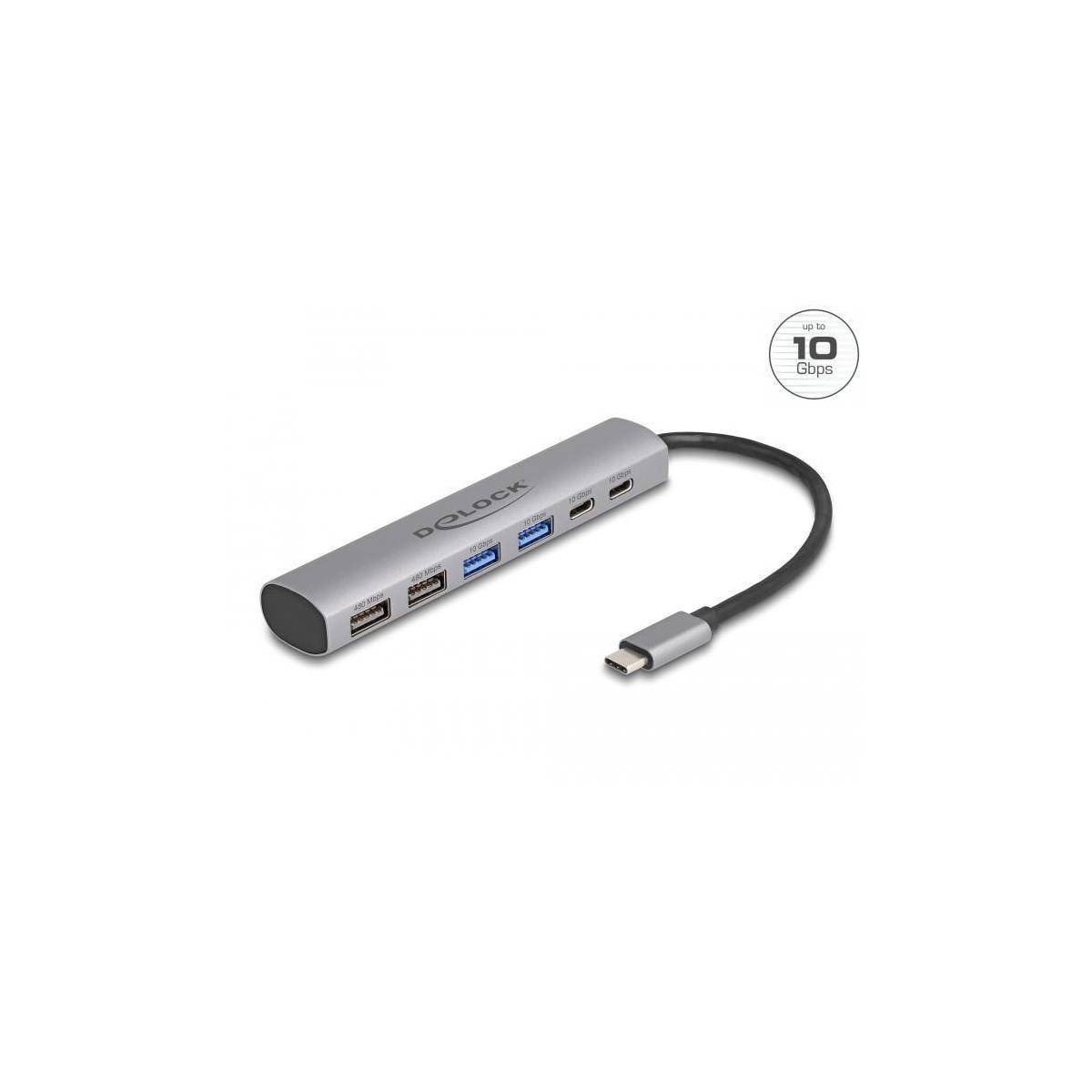 64232 - 6 Port USB Hub mit 4 x USB Typ-A Buchse und 2 x USB Type-C Buchse