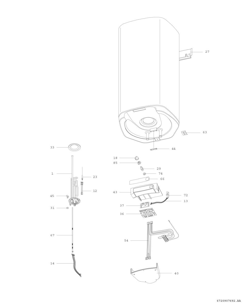 BOSCH Wandspeicher Tronic TR5500 T 100 EB 988x530x516, 6kW, 100L, Ein-/Zweikreis