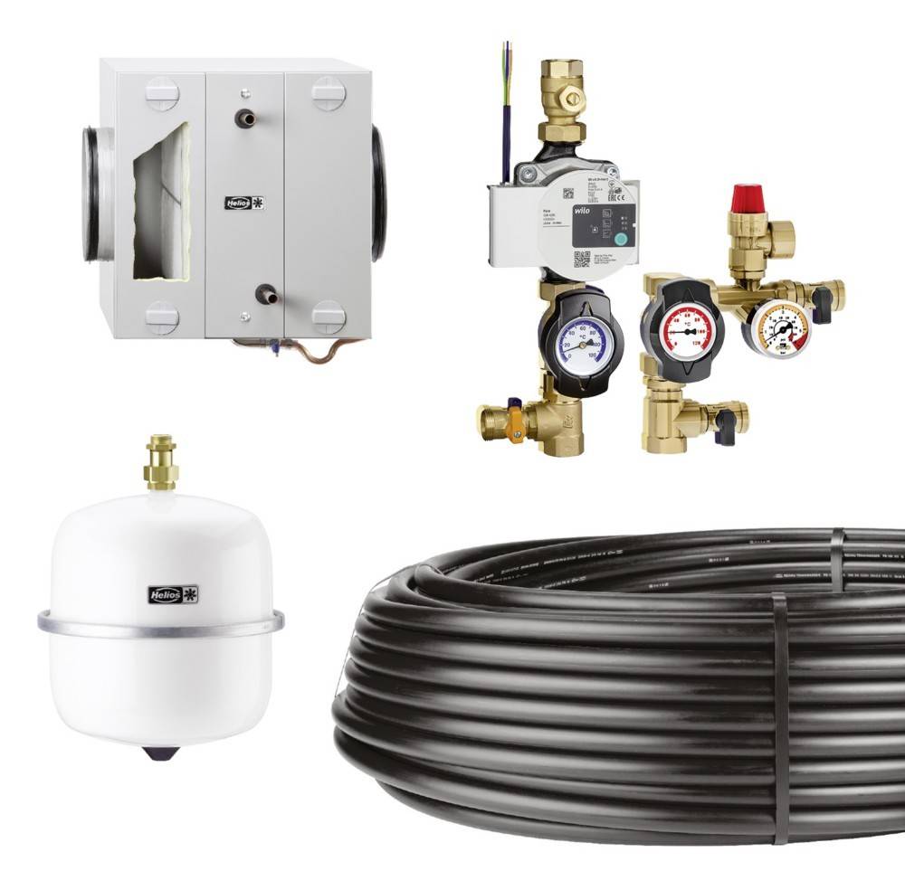 Helios SEWT-Bausatz Sole-Erdwärmetausch. - kplt. m. WT-Modul Hydr.,Steuer,Kollektor - 02564
