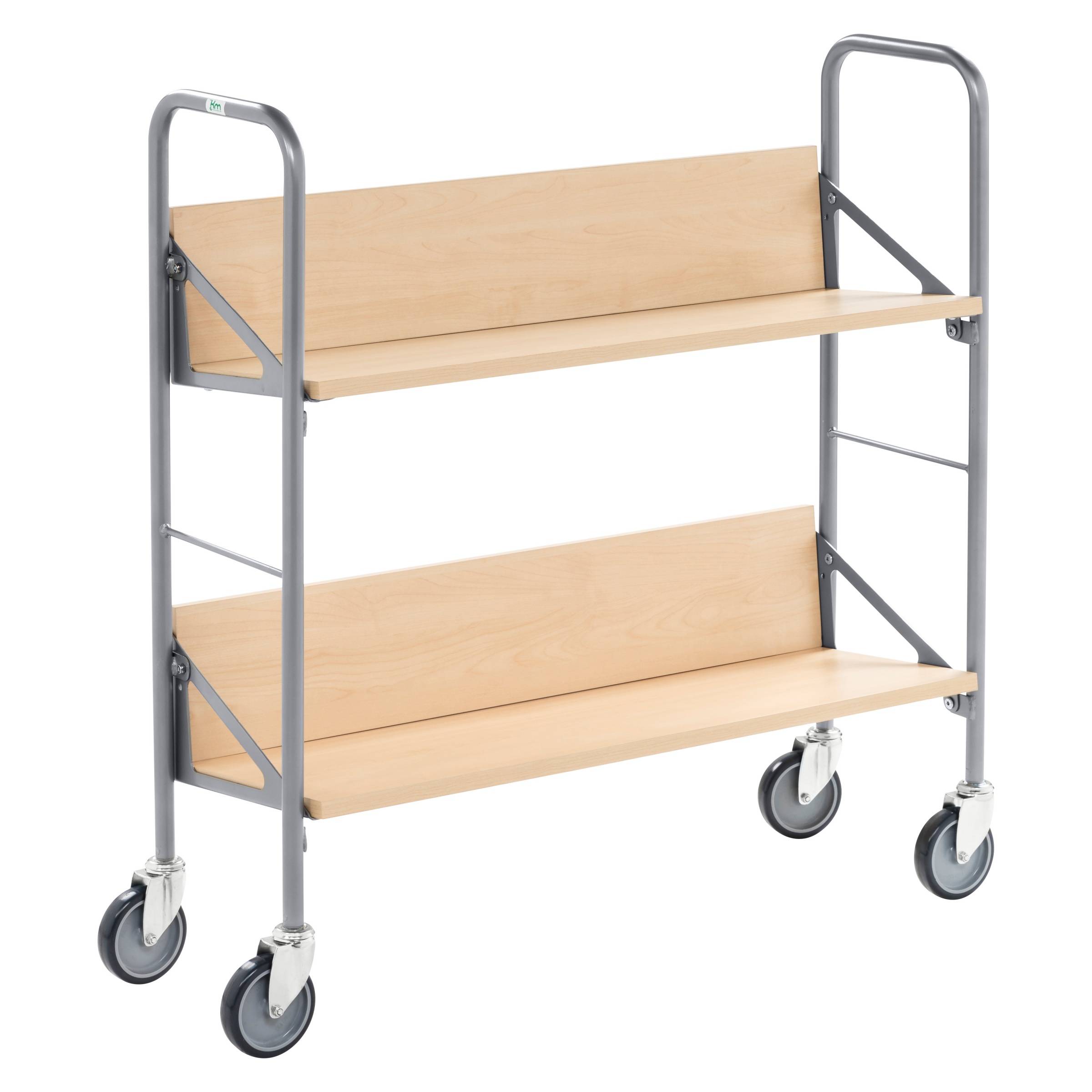 Kongamek Archivwagen in Birkeoptik mit 2 schrägen Böden 820x720mm 4 Buchstützen und 50kg Tragkraf