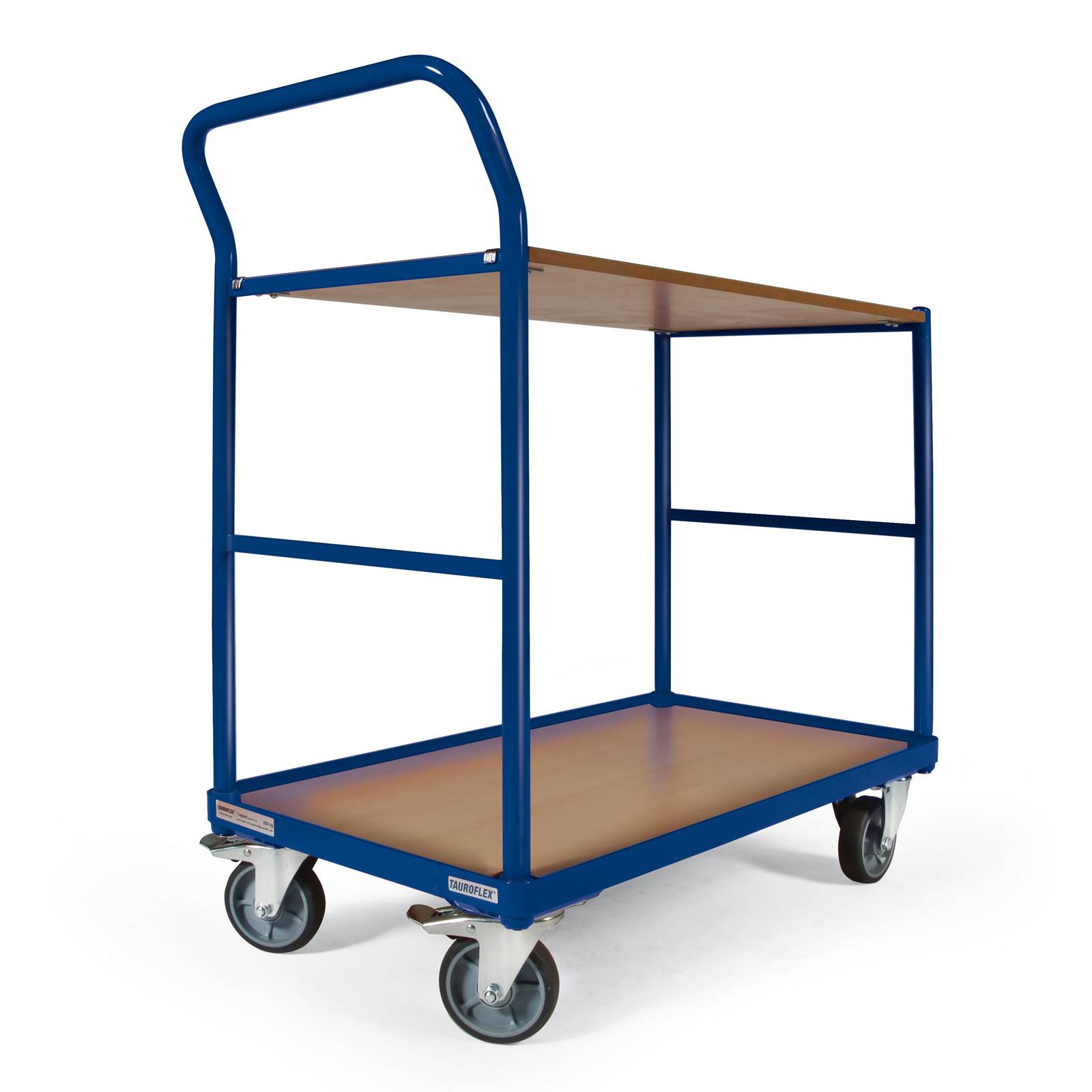 Bako Logistiksysteme Tischwagen ohne Bordkante 2 Ladeflächen und schräg abgewinkeltem Schiebegriff