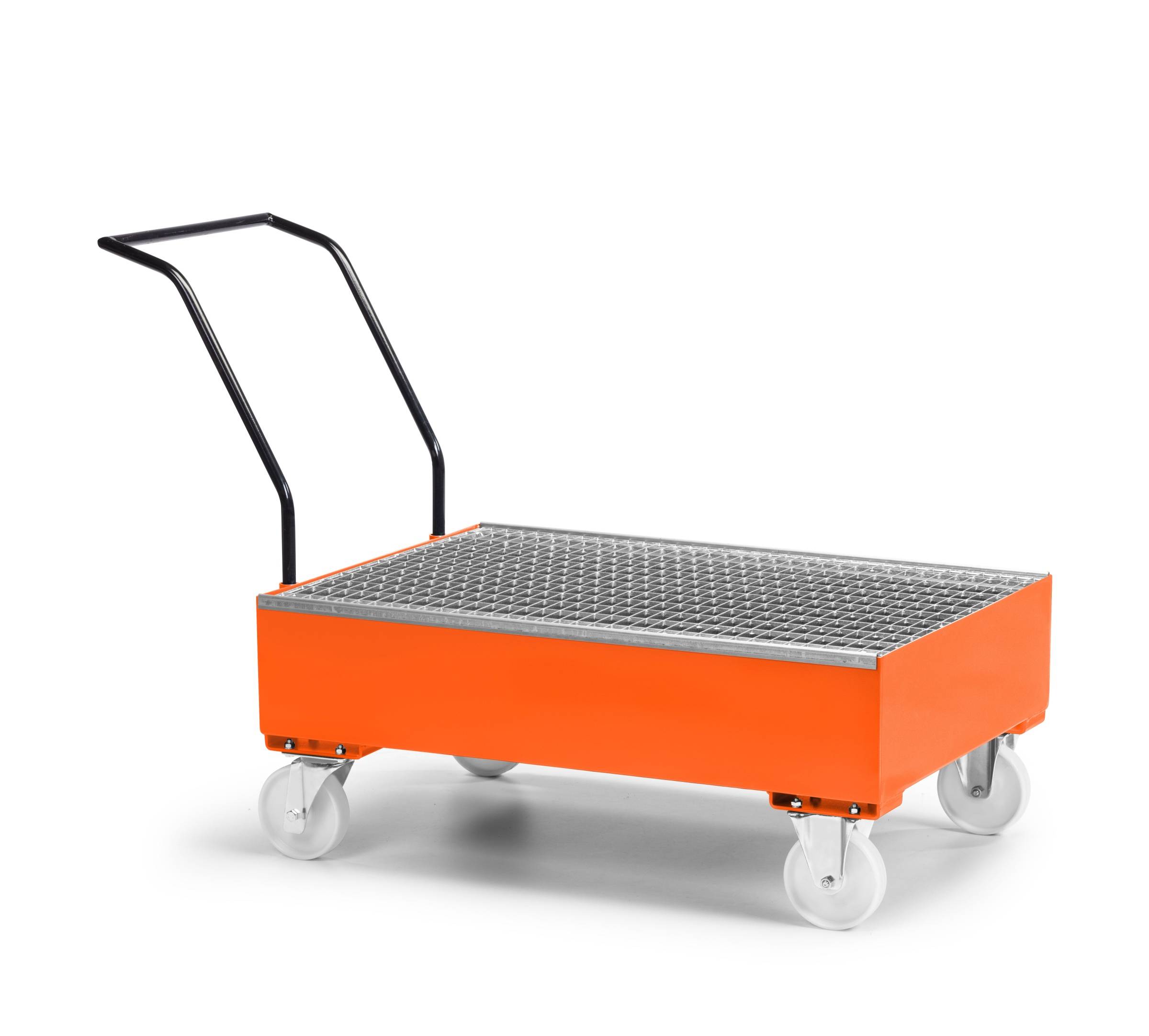 RR Industrietechnik Fahrbare Auffangwanne aus Stahl für 2x 200 Liter Fass mit Gitterrost RAL 2004 r