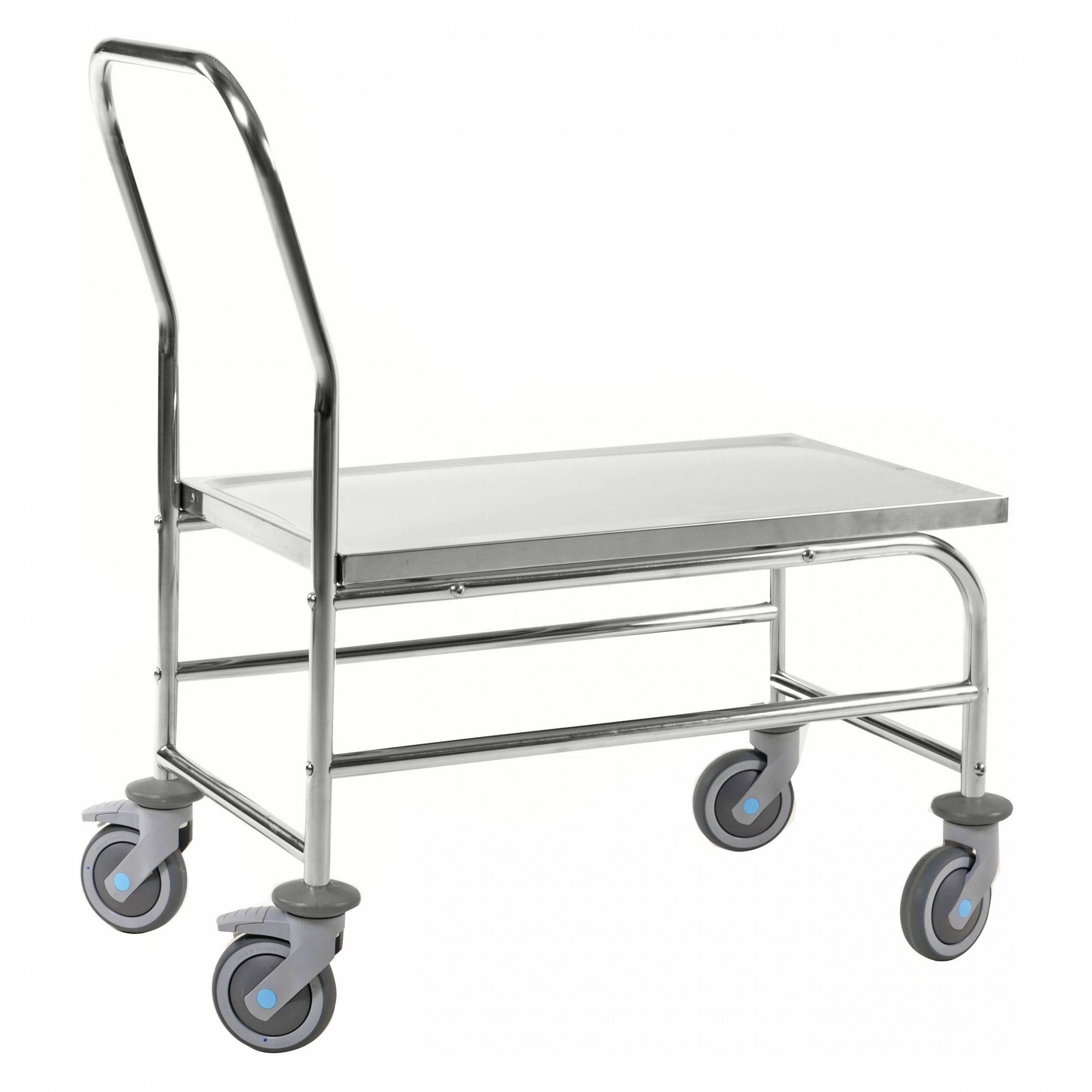 Kongamek Edelstahl- Plattformwagen komplett rostfrei mit Schiebegriff und Bremse 760x440mm Ladefläc
