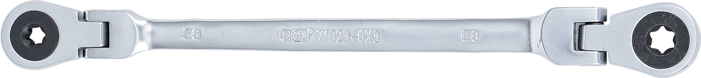 BGS 71028-6X8 Doppel-Ratschen-Ringschlüssel, abwin kelbar, mit E-Profil Ringköpfen, SW E6 x E8