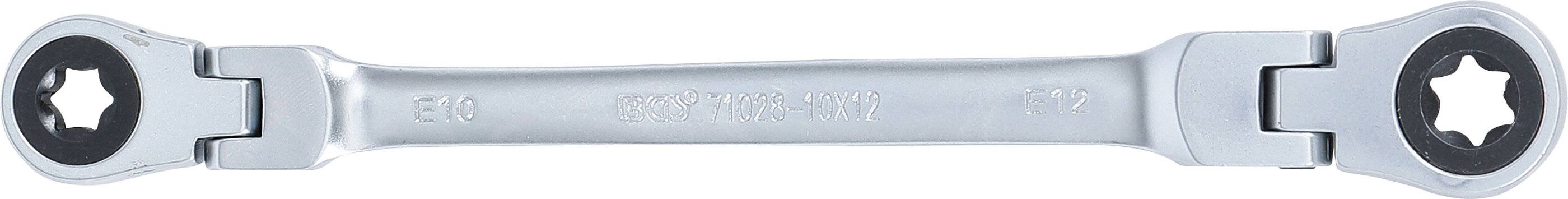 BGS 71028-10X12 Doppel-Ratschen-Ringschlüssel, abw inkelbar, mit E-Profil Ringköpfen, SW E10 x E12