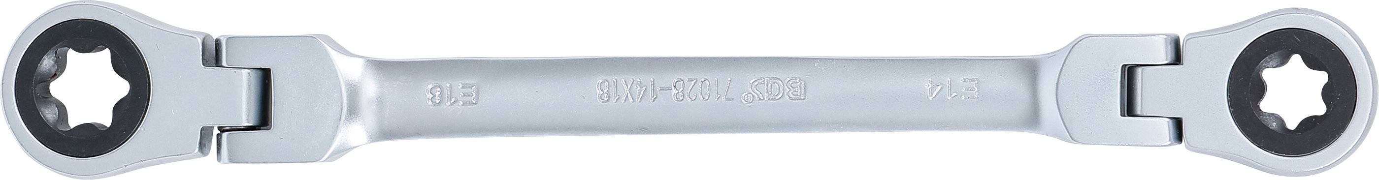 BGS 71028-14X18 Doppel-Ratschen-Ringschlüssel, abw inkelbar, mit E-Profil Ringköpfen, SW E14 x E18