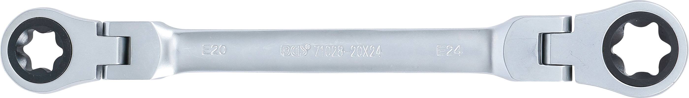 BGS 71028-20X24 Doppel-Ratschen-Ringschlüssel, abw inkelbar, mit E-Profil Ringköpfen, SW E20 x E24