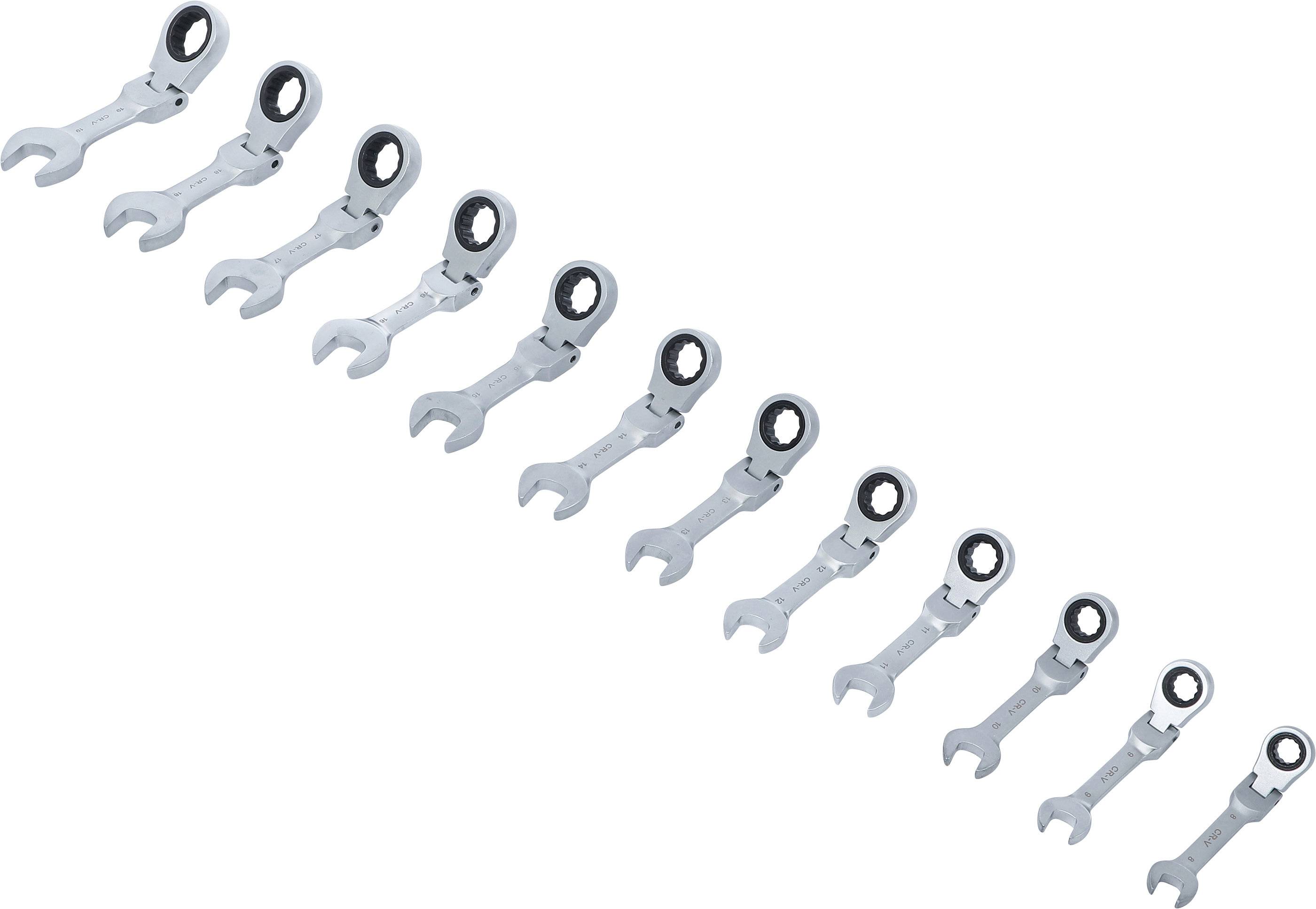 BGS 6543 Ratschenring-Maulschlüssel-Satz, kurz, ab winkelbar, SW 8 - 19 mm, 12-tlg.