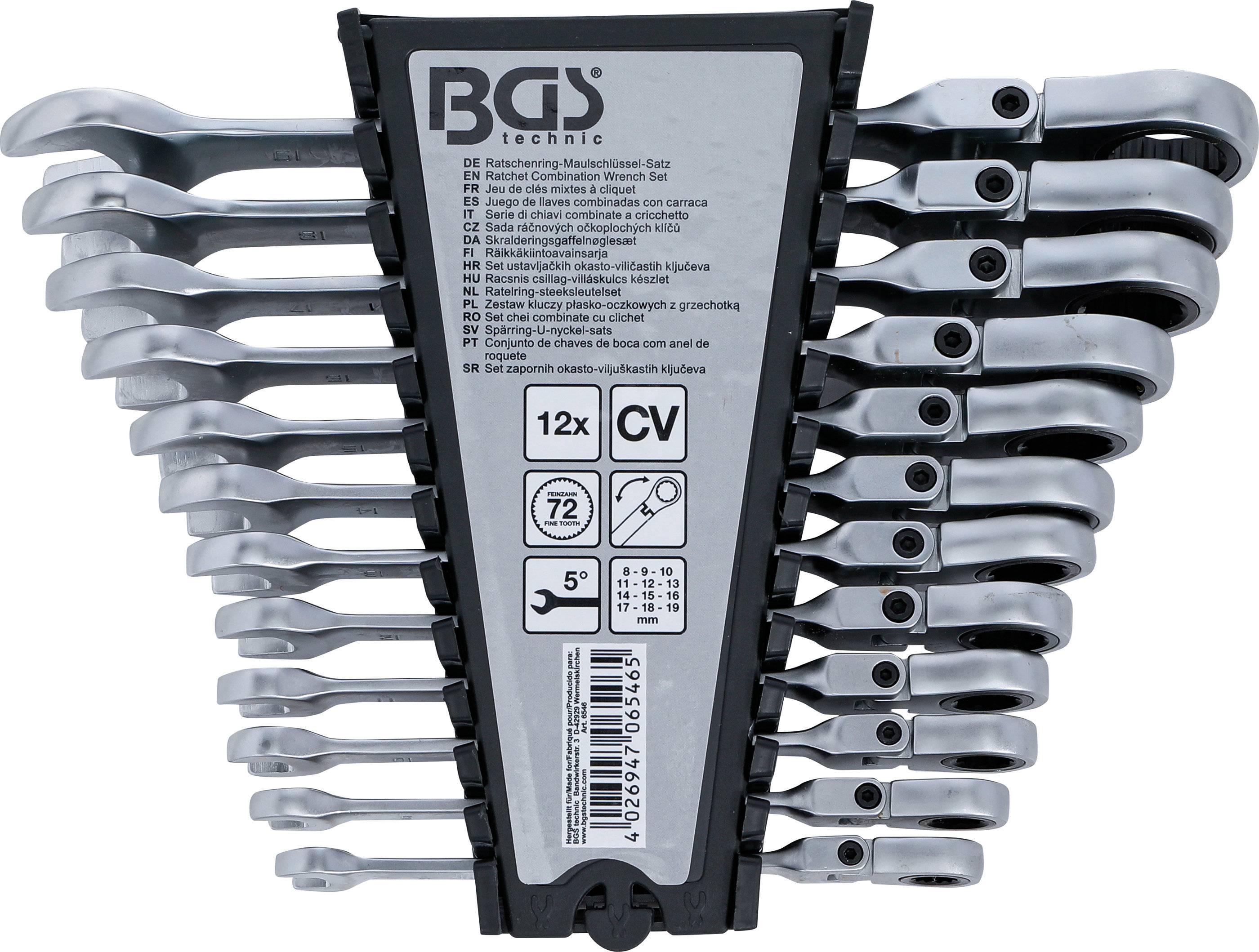 BGS 6546 Ratschenring-Maulschlüssel-Satz, abwinkel bar, SW 8 - 19 mm, 12-tlg.