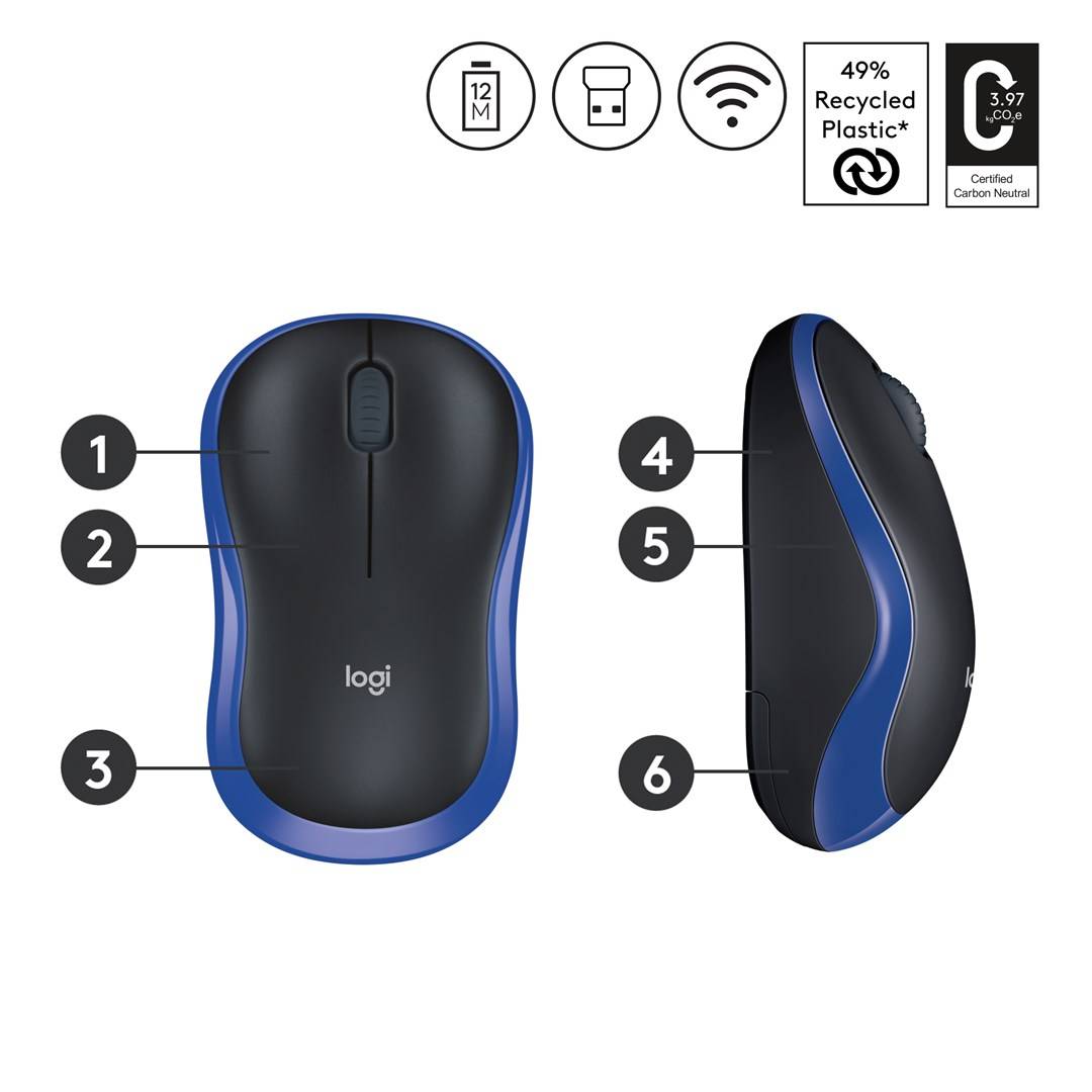 Logitech M185 Maus Funk Optisch Blau 3 Tasten 1000 dpi